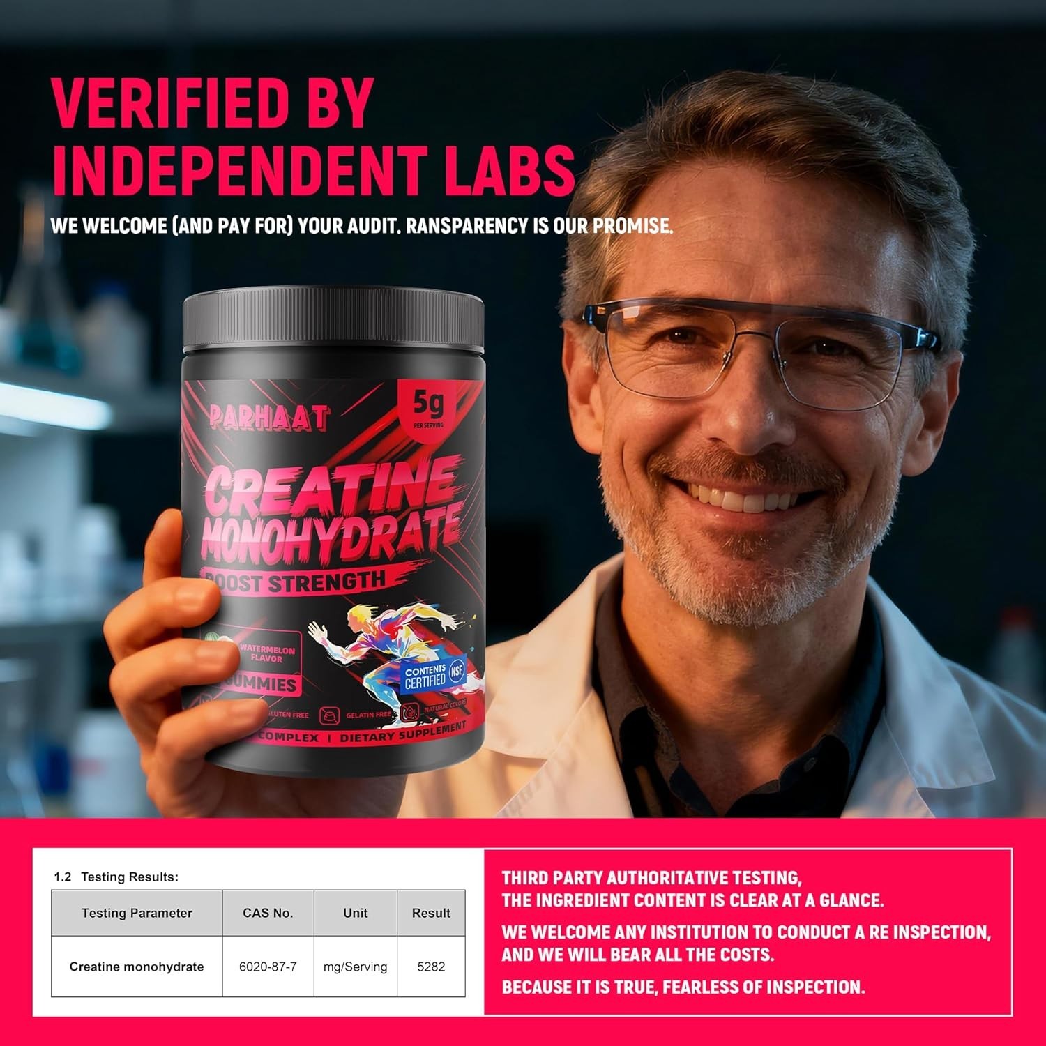 Parhaat NSF Certified Creatine Gummy – Creatine Monohydrate Gummies 5g