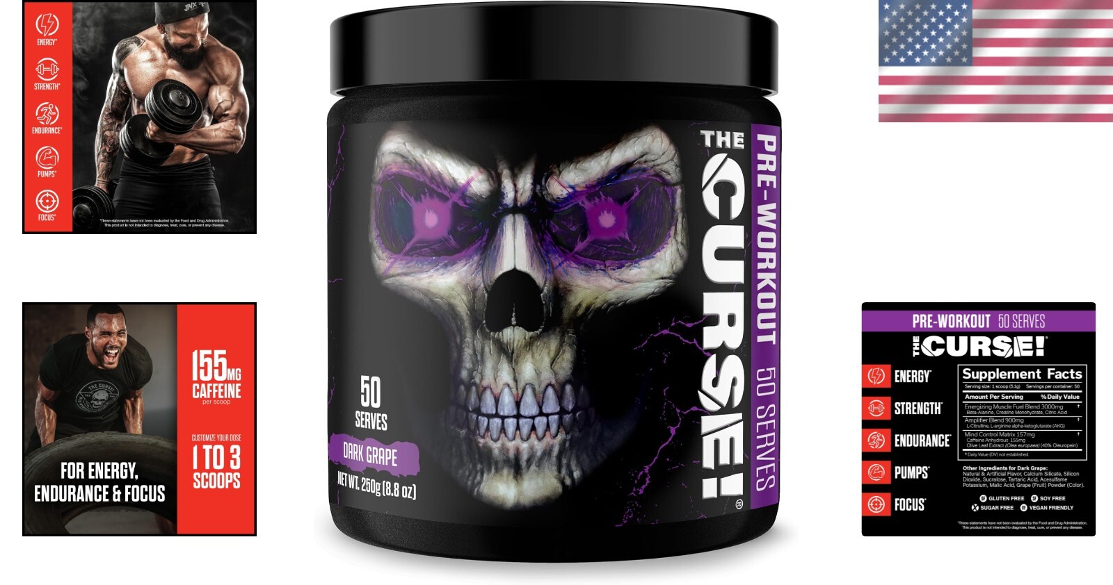 The Curse! Pre Workout Powder – 50 Servings, Dark Grape – Energy & Focus Booster