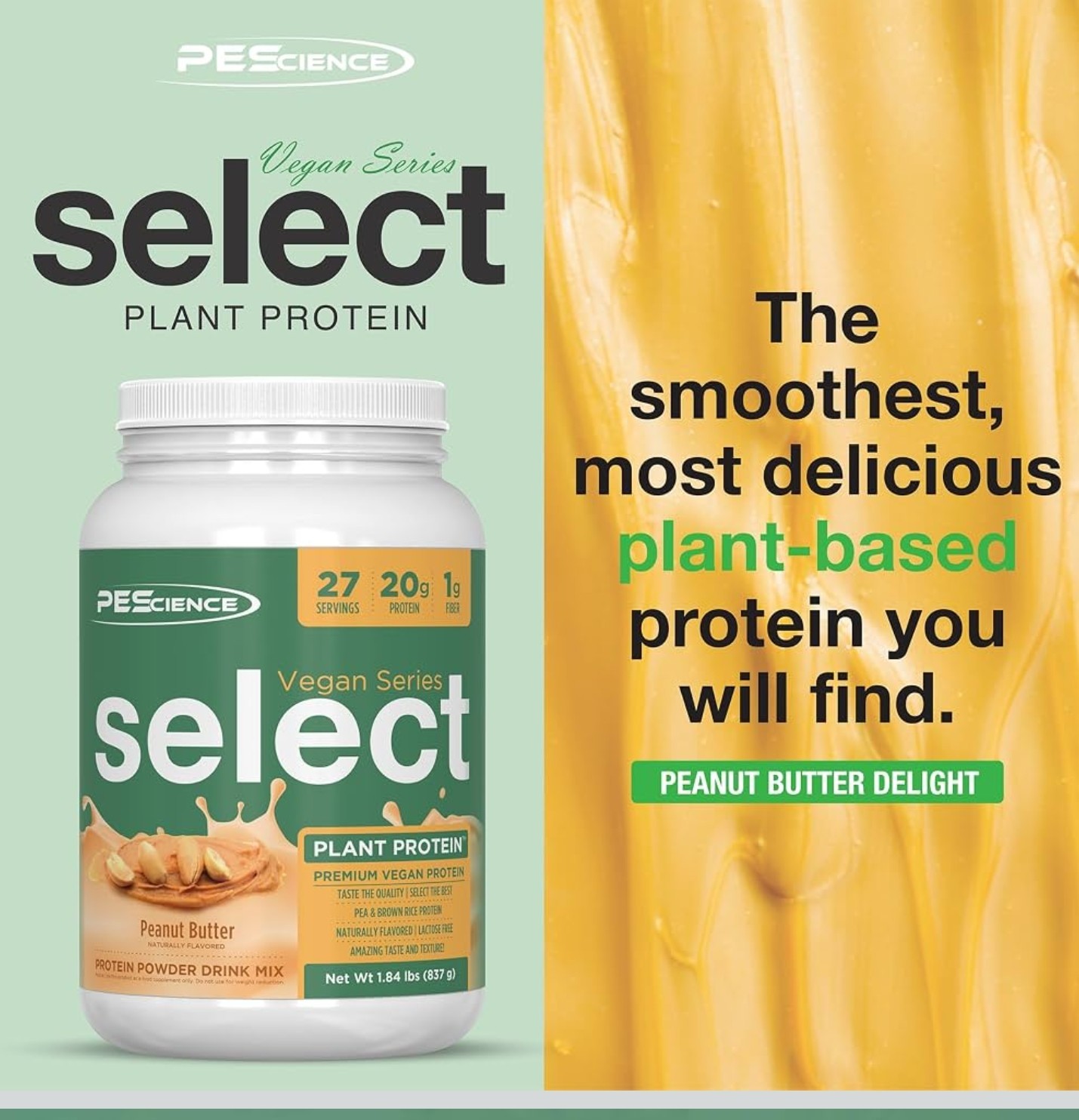 PESCIENCE SELECT PLANT PROTEIN Vegan 2lb (27 Serv) Peanut Butter BEST BY 11/26