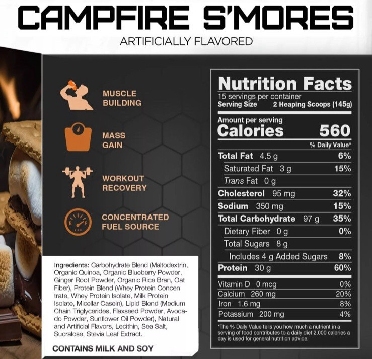 Rival Nutrition Clean Gainer High Protein -Campfire S’Mores 5Lbs