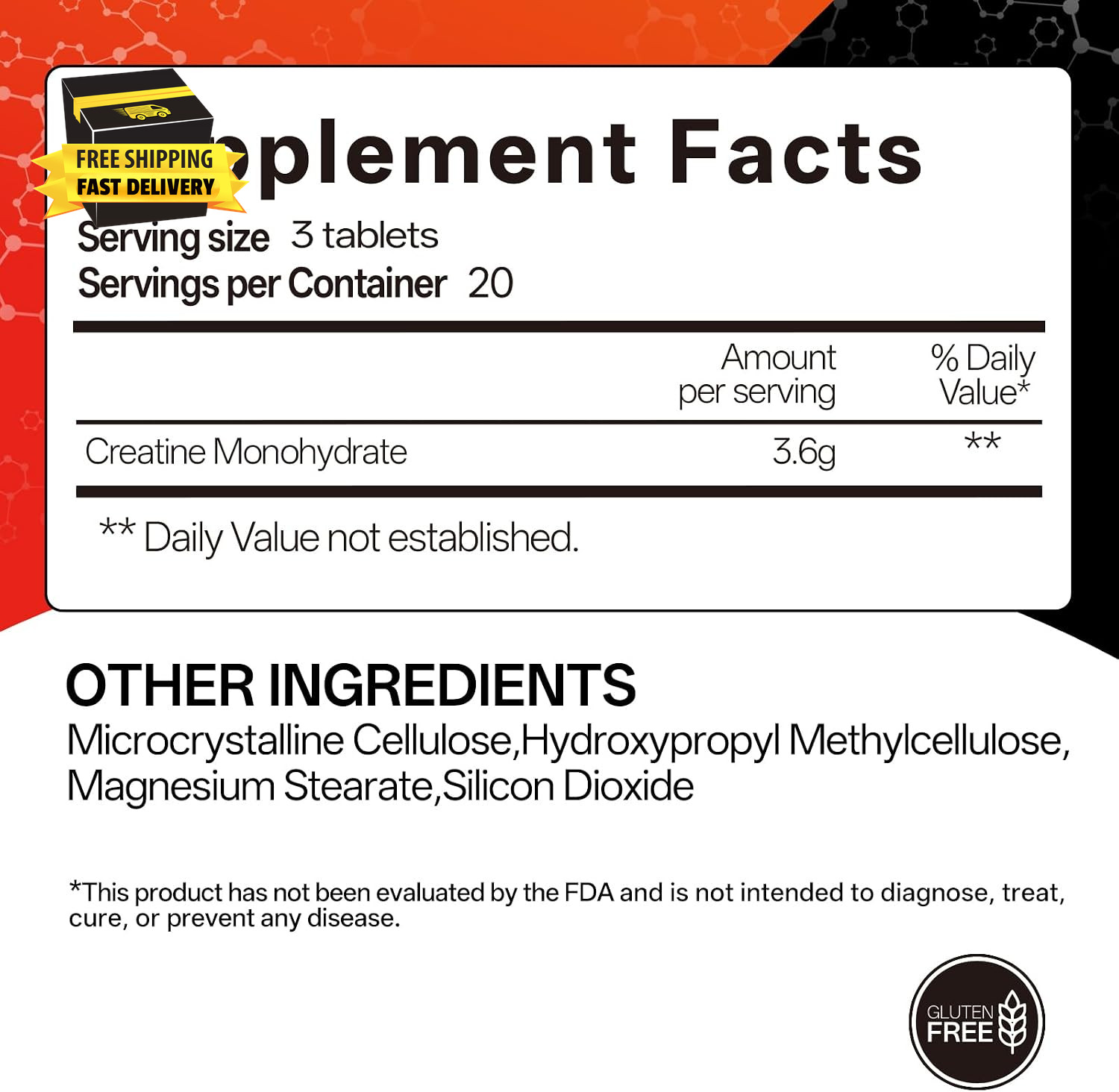 Creatine Monohydrate Chewable Tablets – 3.6G Creatine per Serving (3 Tablets), S