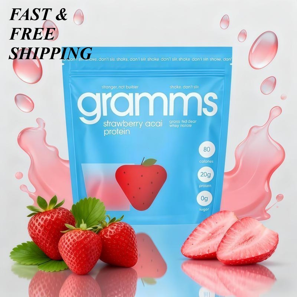 2 PACKS-Grams Grass-Fed Whey Isolate Clear Protein Strawberry Acai Sugar/Lactose