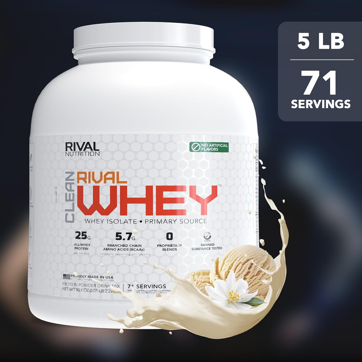 Clean Rival Whey True Vanilla Protein Powder I Whey Isolate Primary Source I 5.0