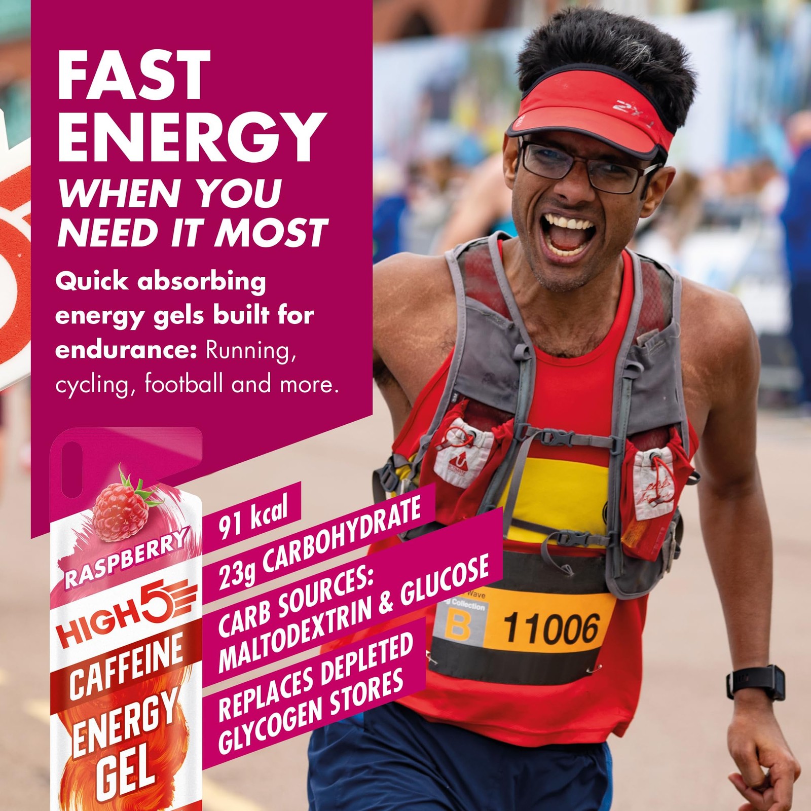 HIGH5 Caffeine Gels Running – Glucose Shots for Instant Energy and Running Fuel