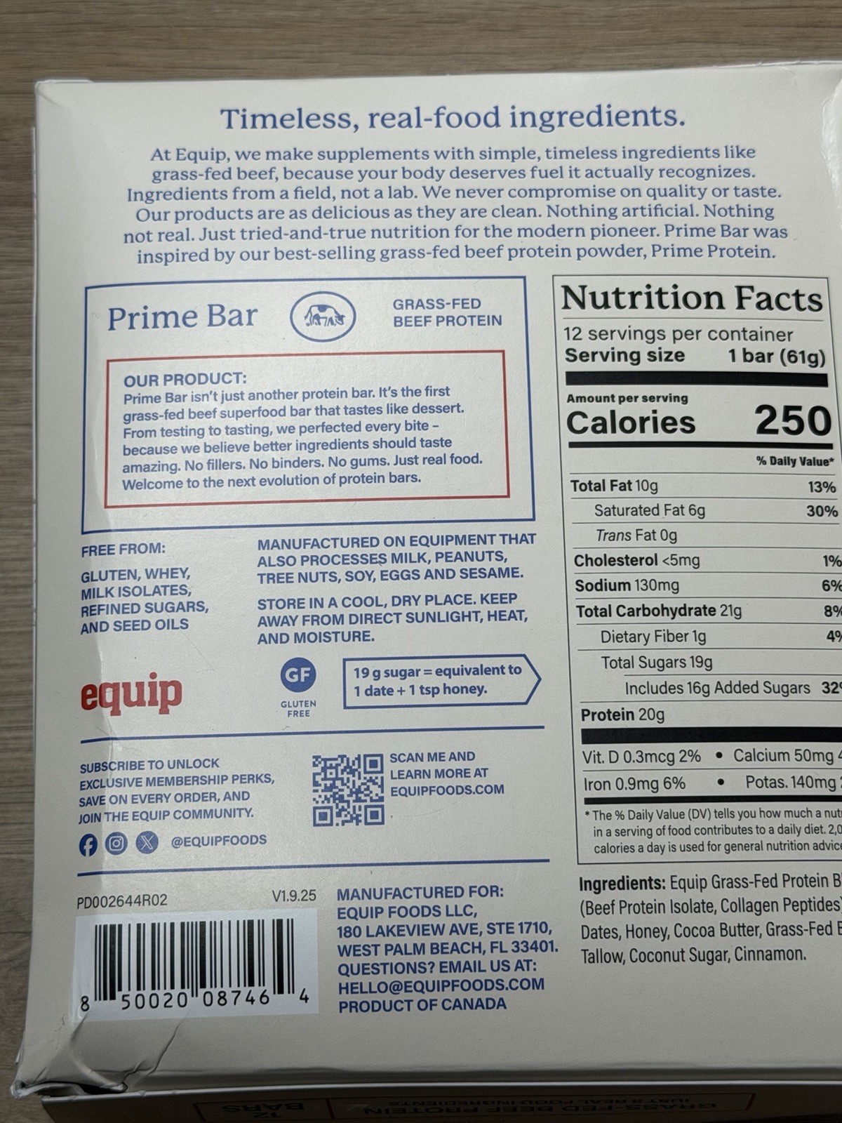 Equip Prime 20g Grass Fed Beef Protein Bars 12 CHURRO 2/27 Exp