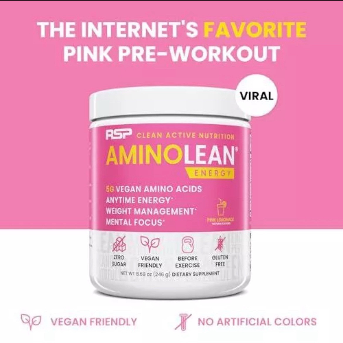 RSP Nutrition AminoLean Pre Workout Powder with BCAAs, Amino Acid Energy
