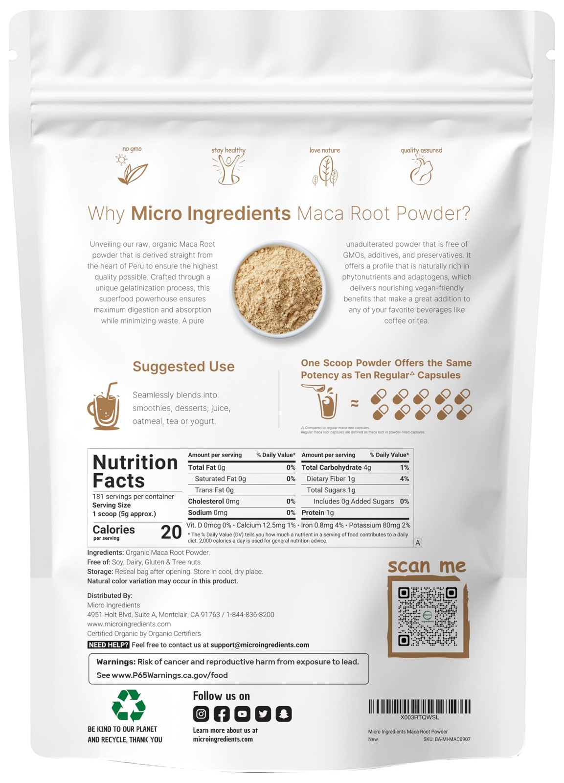 Micro Ingredients Organic Maca Root Powder, 2 Pound, 2 Pound (Pack of 1)