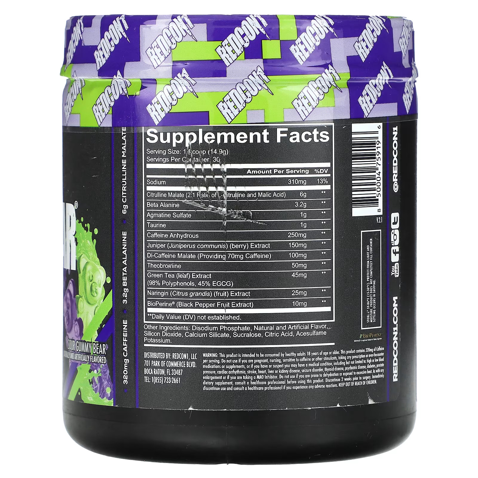 2 X Redcon1, Total War, Preworkout, Sour Gummy Bear, 15.77 oz (447 g)