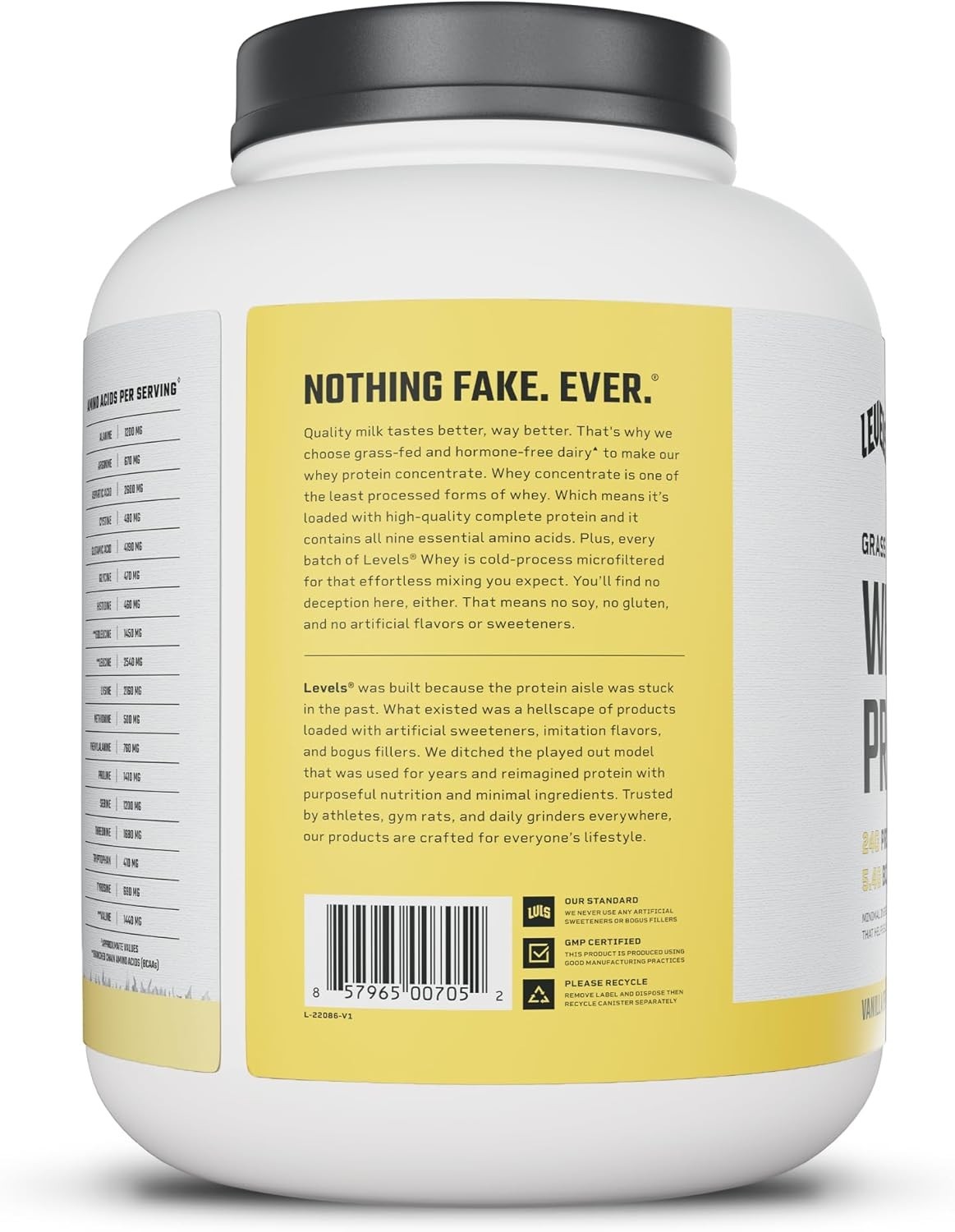 Grass Fed Whey Protein Powder 5LB Vanilla Bean 24g Protein No Artificials BCAAs