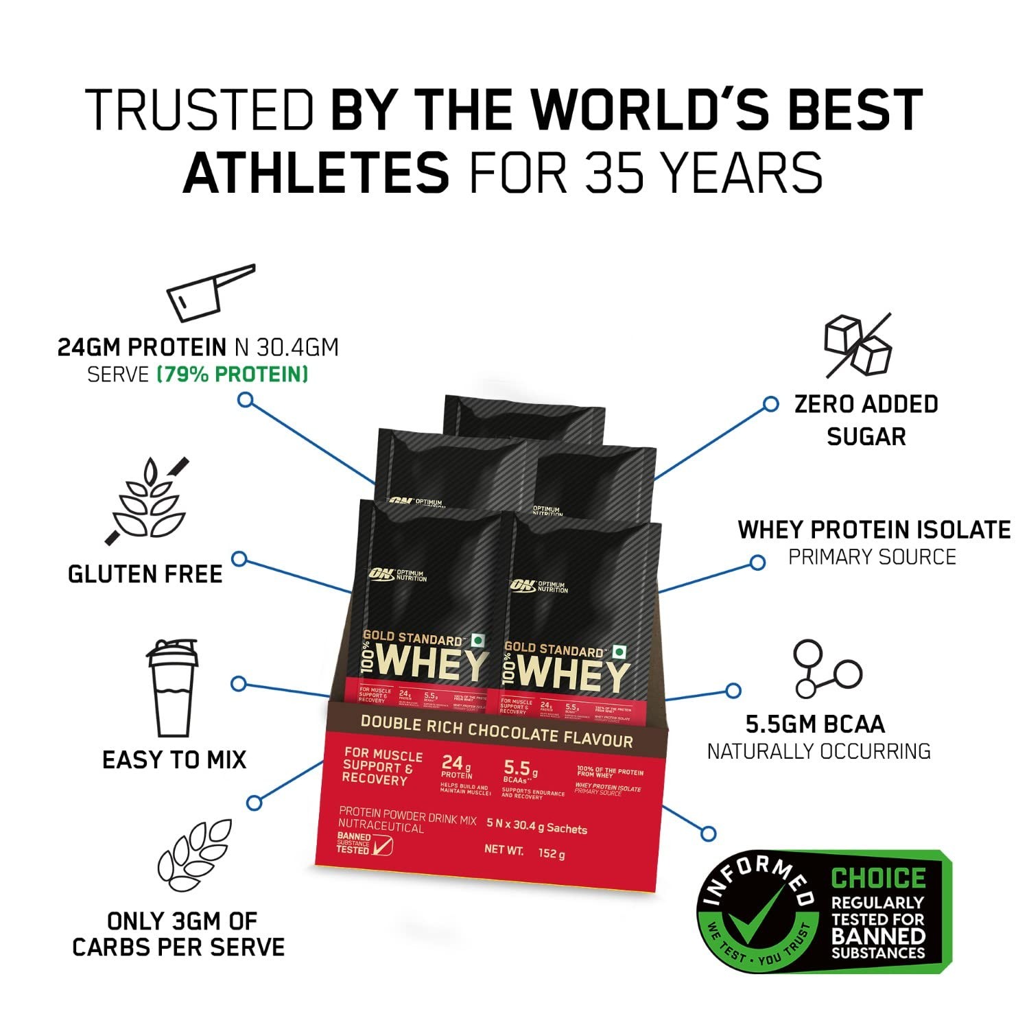 ON Gold Standard 100% Whey | Chocolate | 5 x 30.4g Sachets