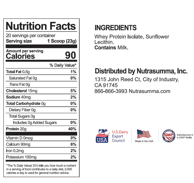 Nutrasumma Whey Protein Isolate 1.02lb (464g) Unflavored