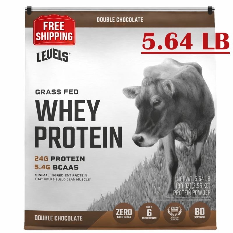 Levels Whey Protein Double Chocolate Grass Fed Whey Protein 5.64 LB, 80 Servings