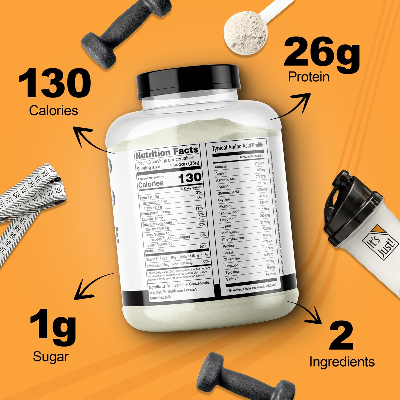 Its Just – 100 Whey Protein Concentrate, Made in USA, Premium WPC-80, No