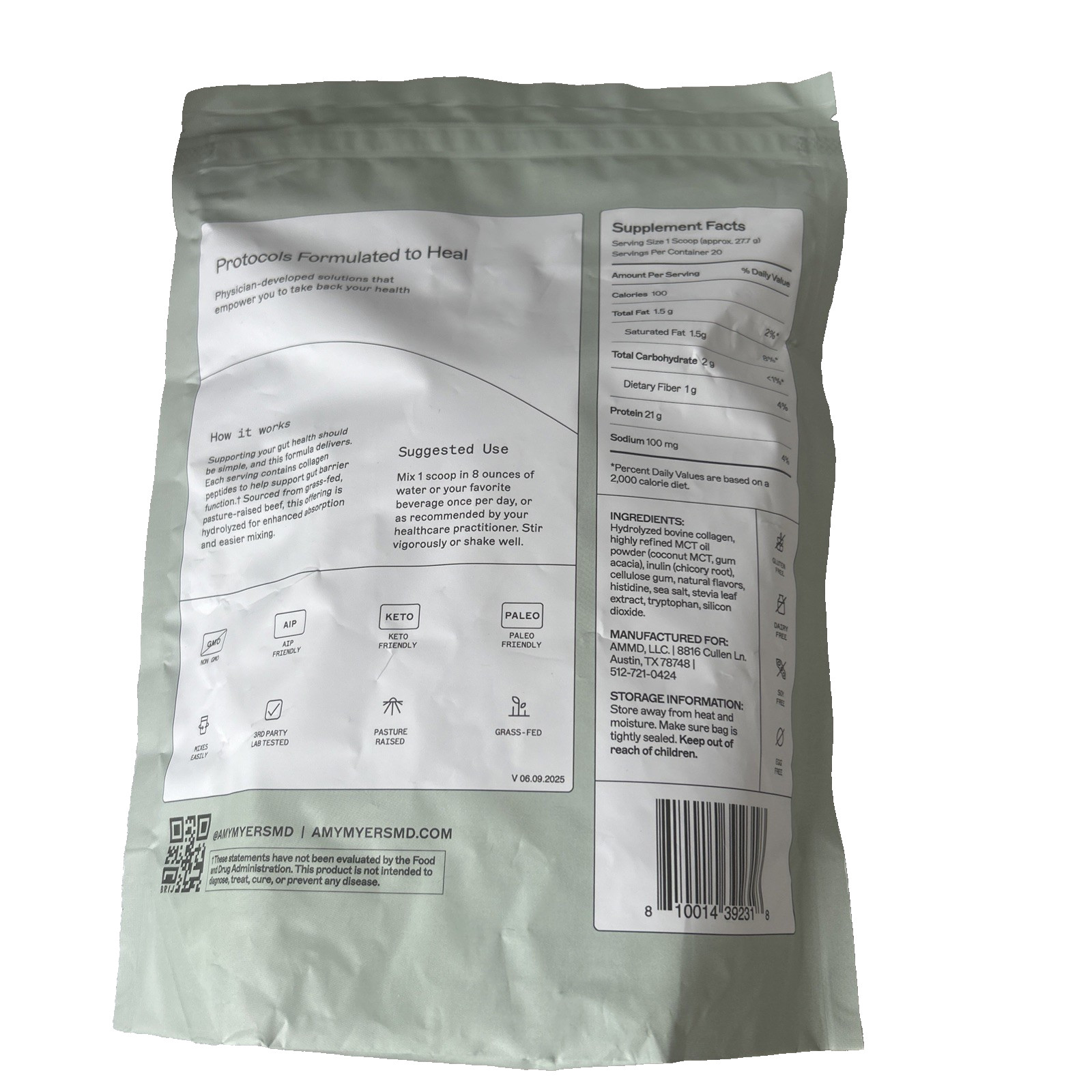 Amy Myers MD Paleo Protein Powder Vanilla 19.54 oz NEW Sealed Expiry 10/2027