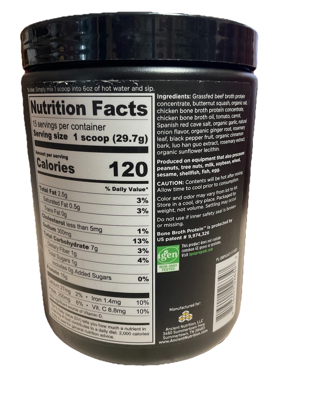 Ancient Nutrition Bone Broth Protein Butternut Squash Flavor Sipping Broth