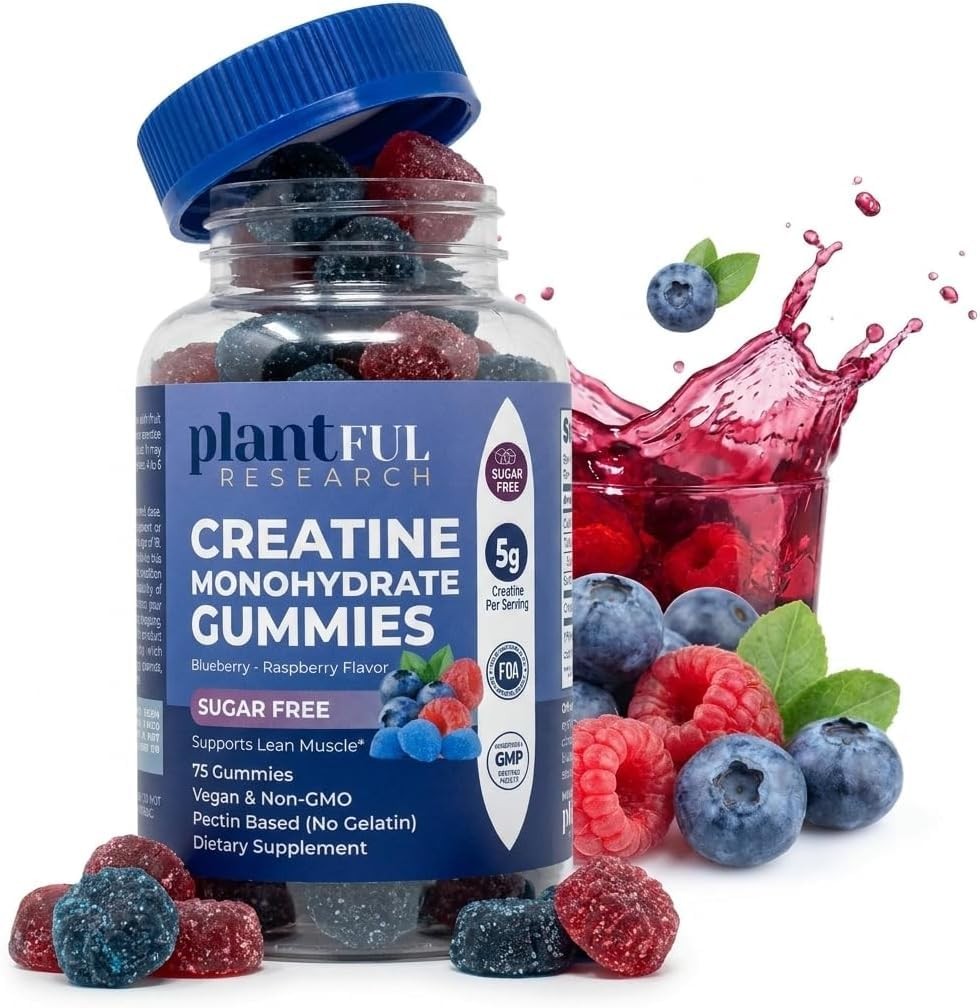 Creatine Monohydrate Gummies Sugar Free – 5g Creatine Per Serving – Blueberry…