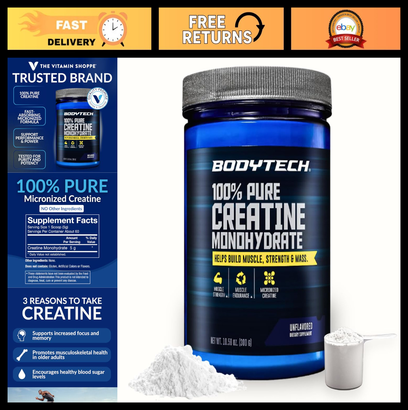 100% Pure Micronized Creatine Monohydrate Powder – Boost Muscle Strength & Power