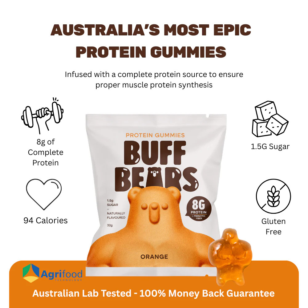 New Buff Bears Protein Gummies Orange 12 x 32g Packs
