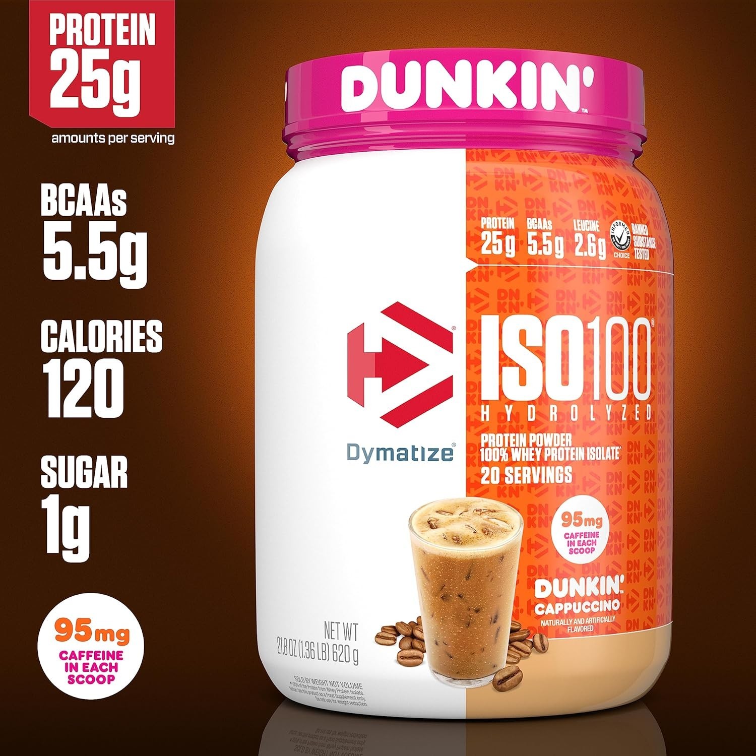 Dymatize x Dunkin’ Cappuccino ISO100 Whey Protein Powder (20 Servings)