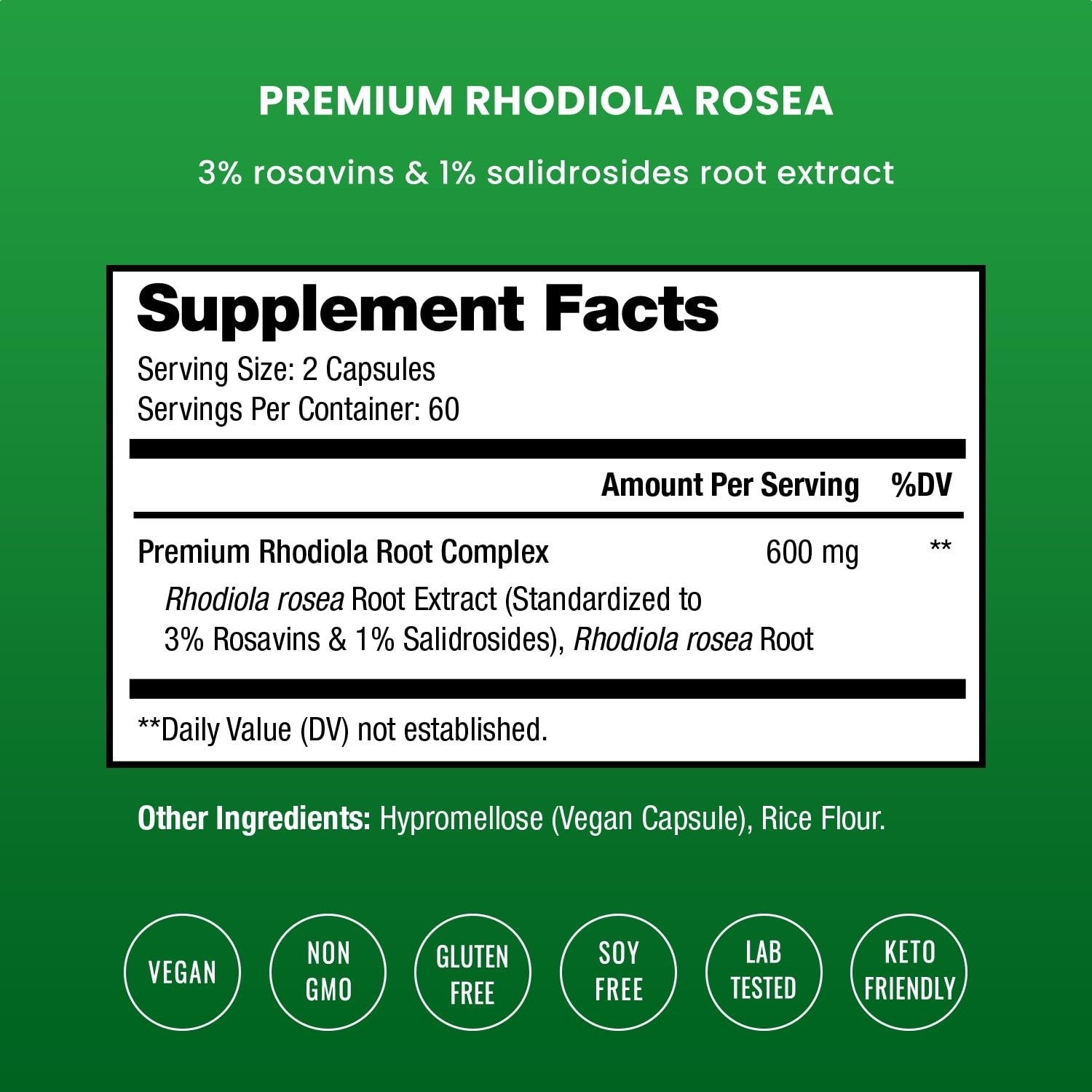 NutraChamps Rhodiola Rosea Supplement 600mg | 120 Vegan Capsules