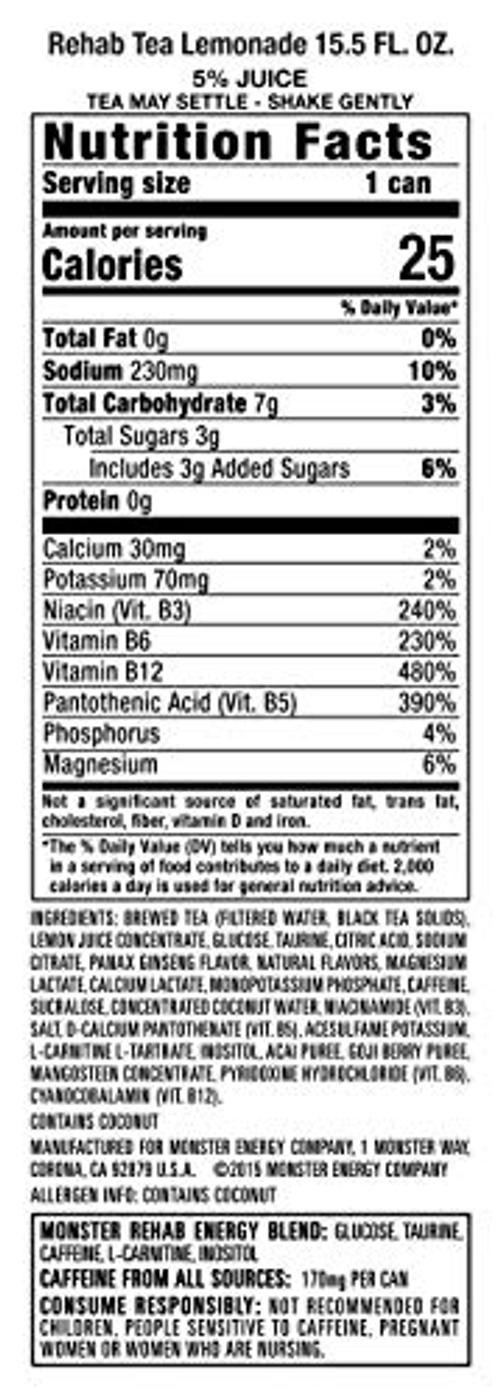 Rehab + Energy, Energy Drink 15.5 Ounce | Energy Iced 15 Pack Tea + Lemonade