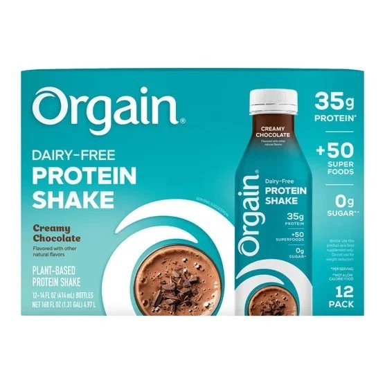 Orgain 35g Dairy Free Protein Shake, Chocolate 14 fl oz, 12-count