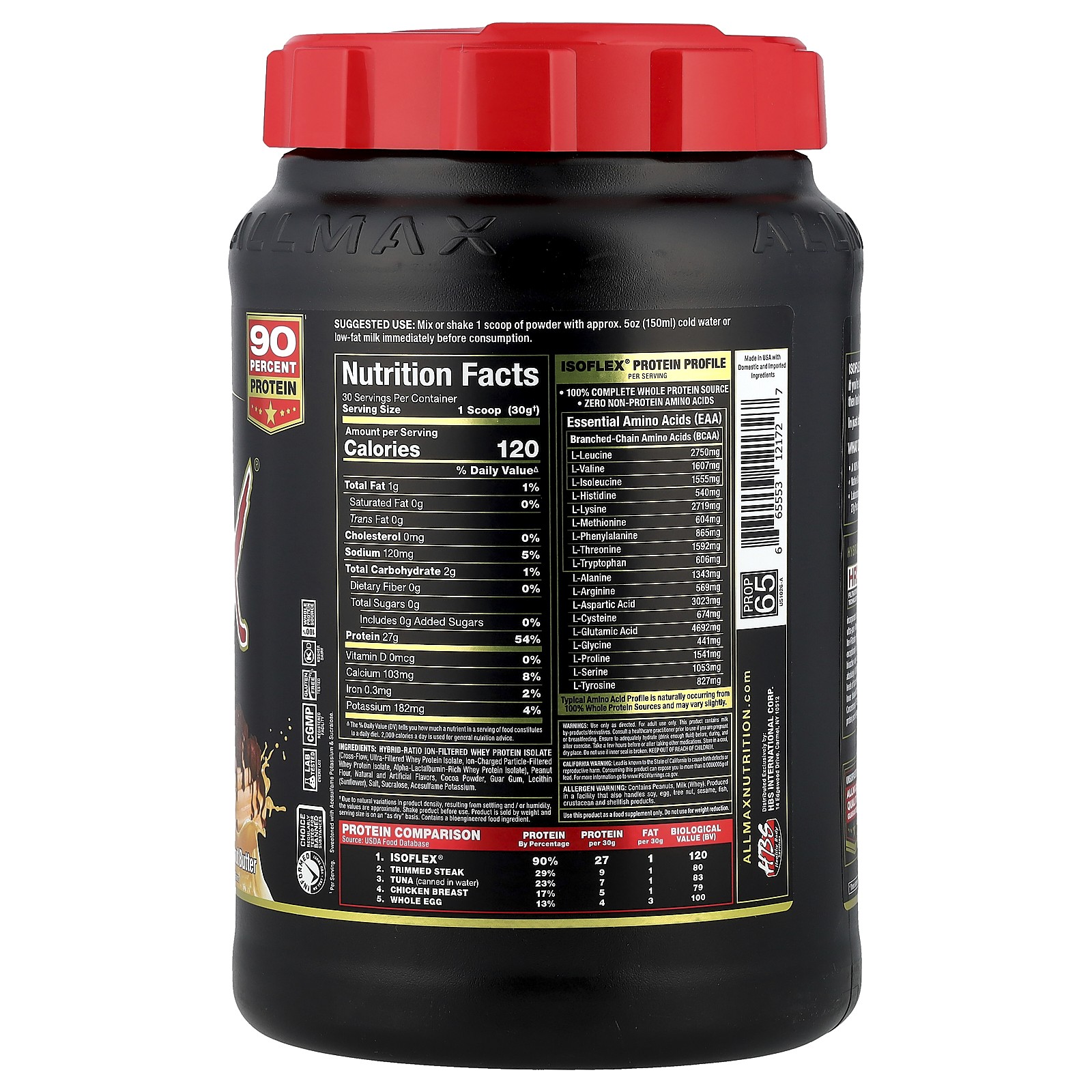 Isoflex, 100% Pure Whey Protein Isolate, Chocolate Peanut Butter, 2 lbs (907 g)