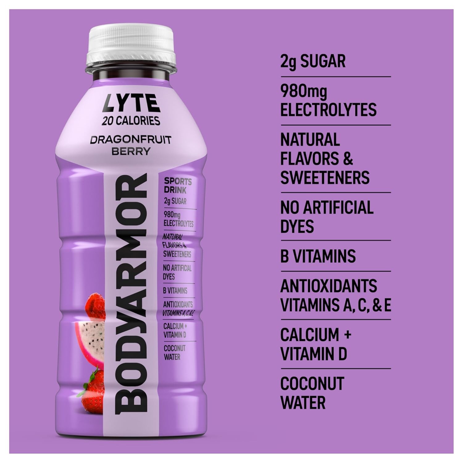 BODYARMOR LYTE, Dragonfruit Berry, Electrolyte Drink, 20 Calories, 16 Fl Oz Bott