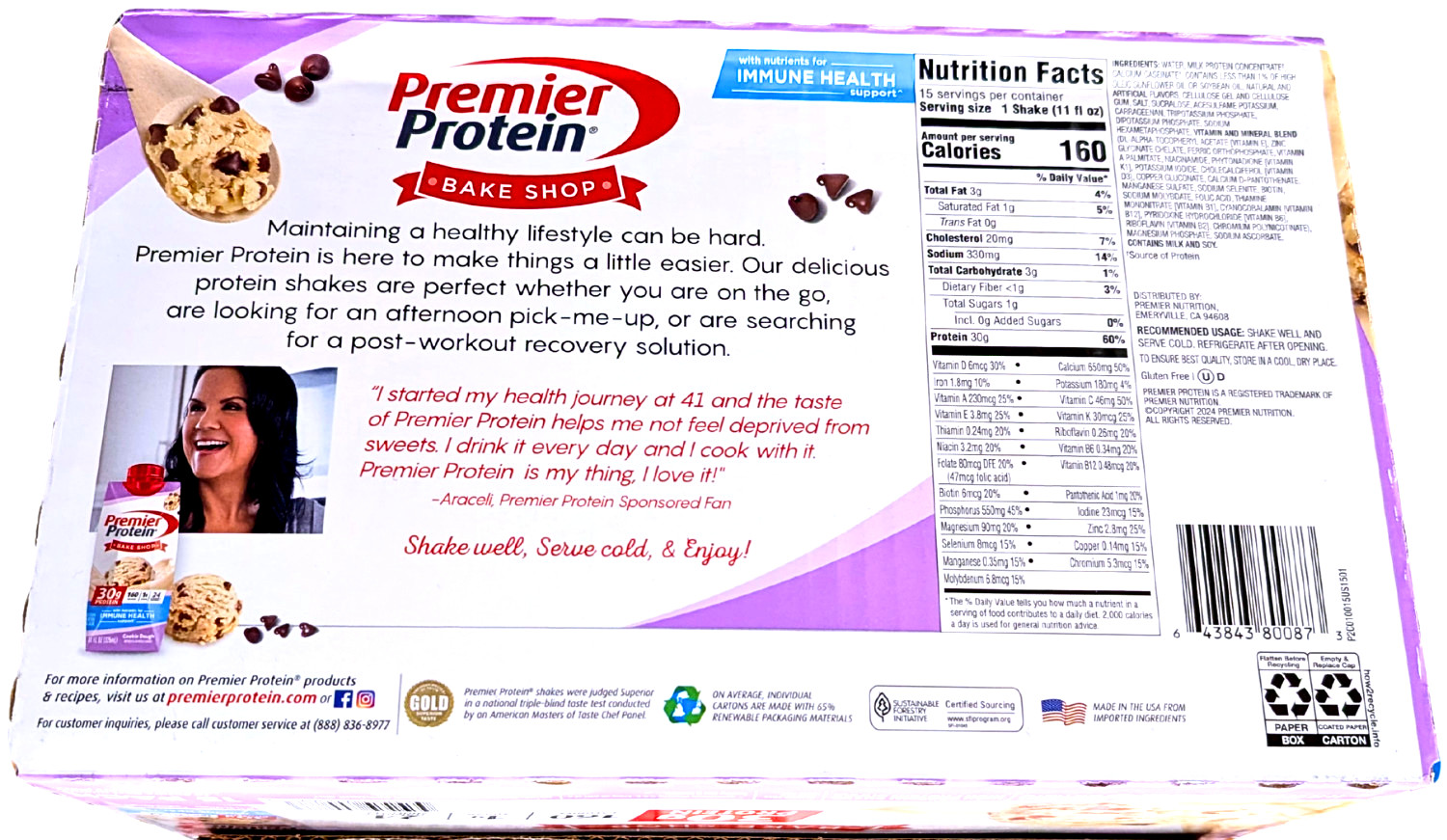 Premier Protein 30g High Protein Shake Cookie Dough 15 x 11 Fl Oz EXP 06/2026