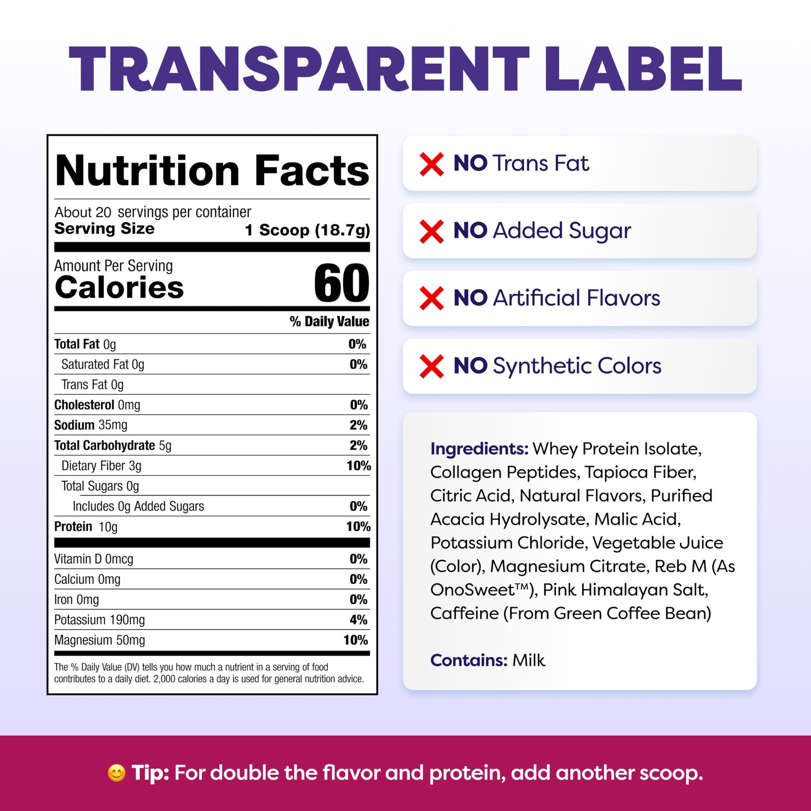 Clear Protein Powder with Clear Whey Protein, Strawberry Berry Acai