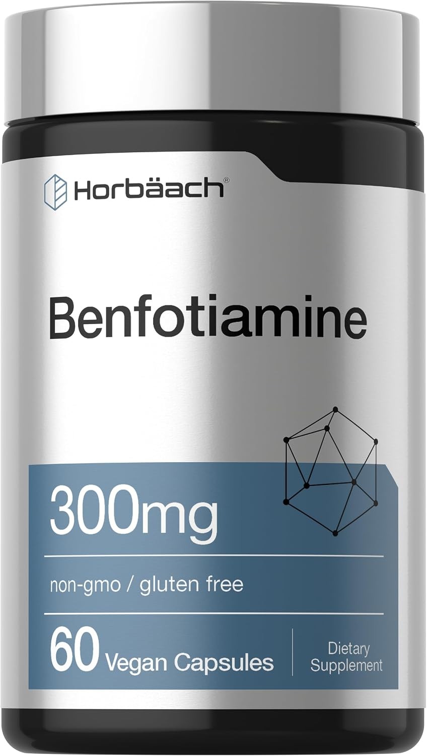 Horbaach Benfotiamine 300mg | 60 Capsules | Vitamin B1 Thiamine | Non-GMO & Glut