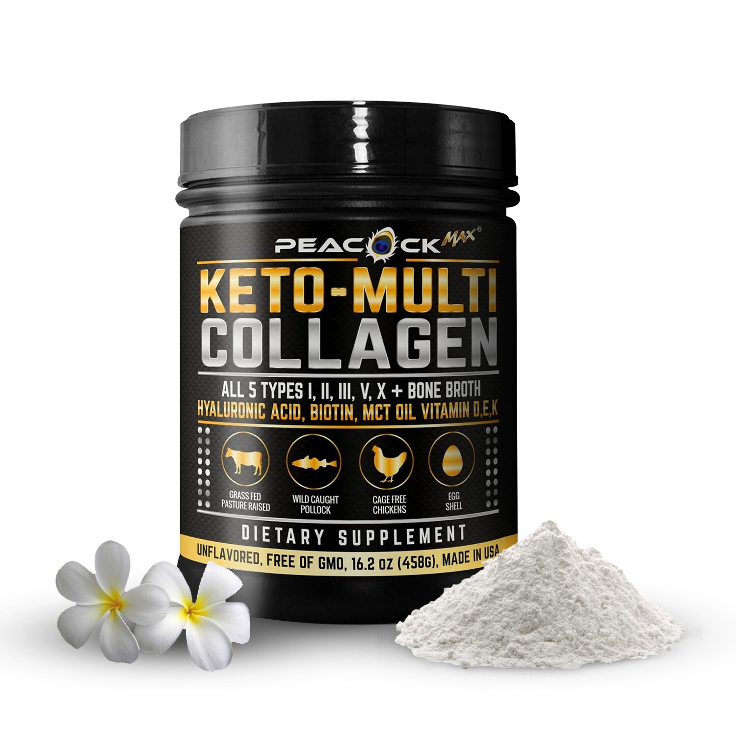 4 pack Keto Collagen Powder 5 Type Bone Broth Hyaluronic Acid MCT Vitamin DK