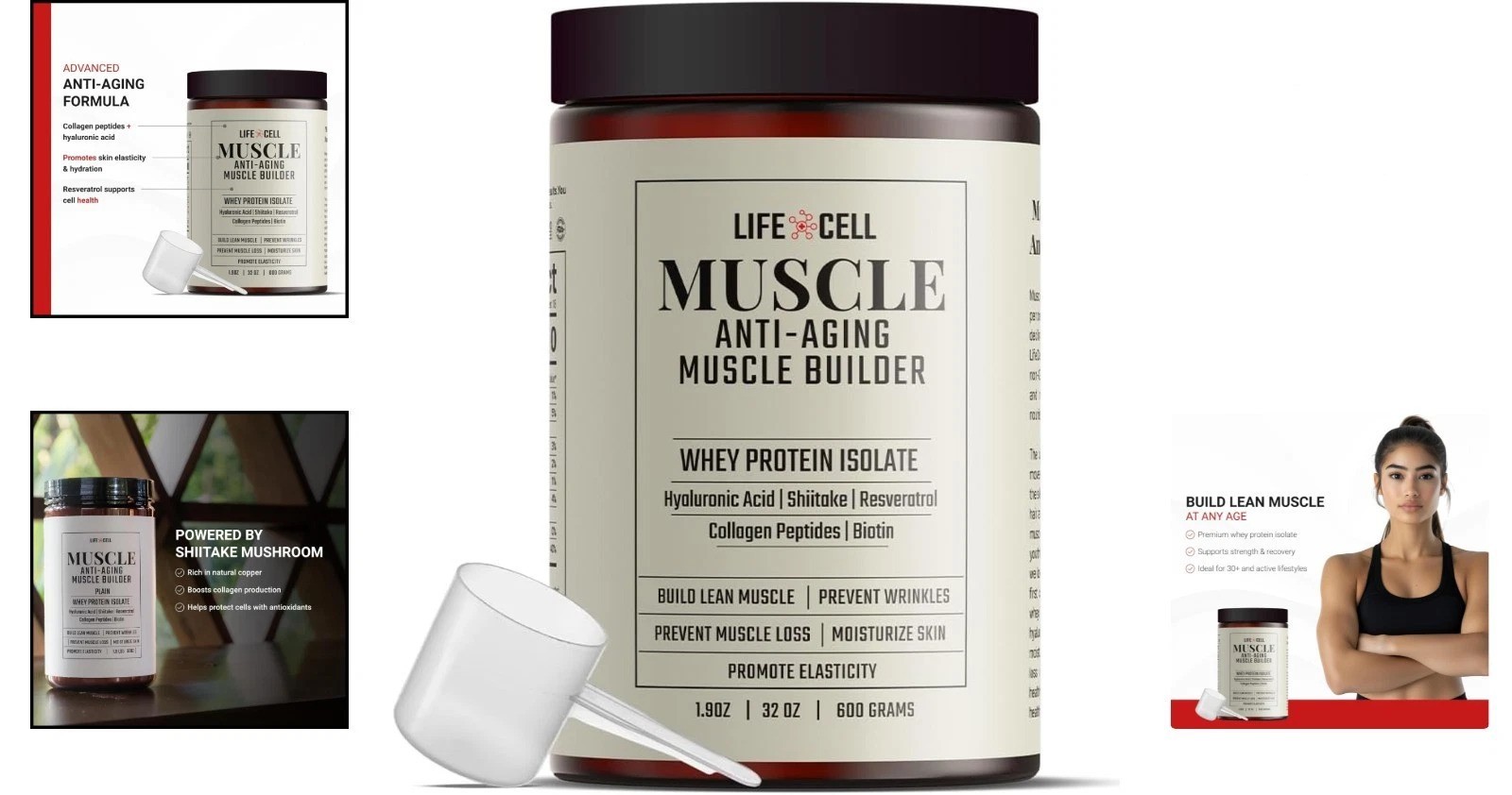 Whey Protein:Anti-Aging Muscle Builder w/ Shiitake Mushroom, Collagen & Hyalu…
