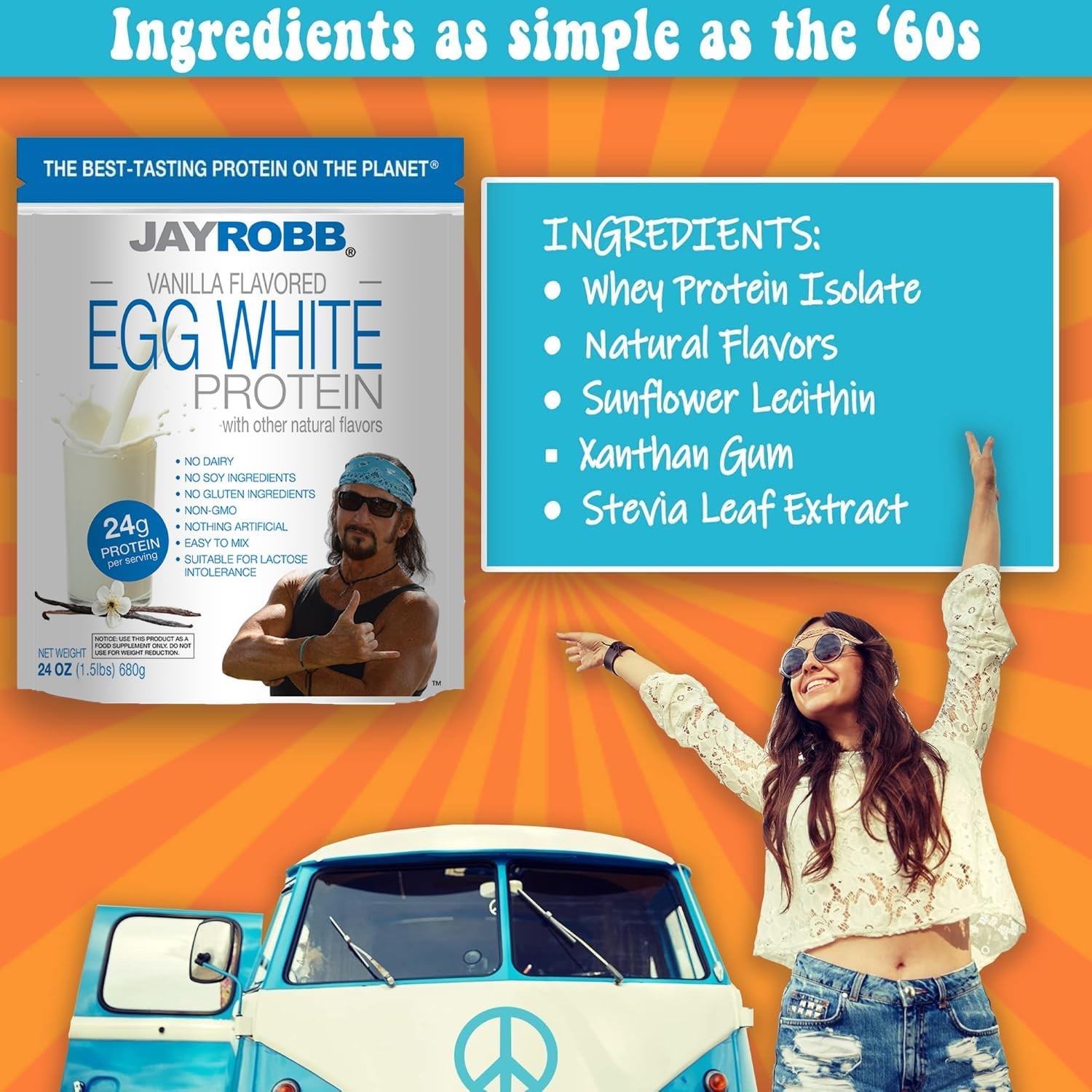 JAYROBB Vanilla Egg White Protein Powder, Low Carb, 1.5 Pound (Pack of 1)