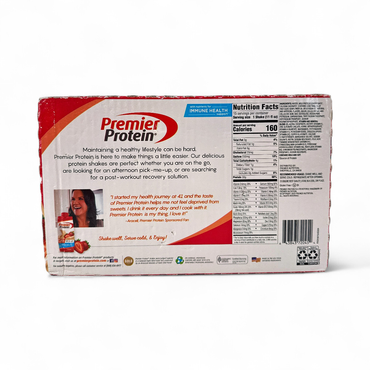 Premier Protein 30g High Protein Shake, Strawberries + Cream 11oz – 15 Count