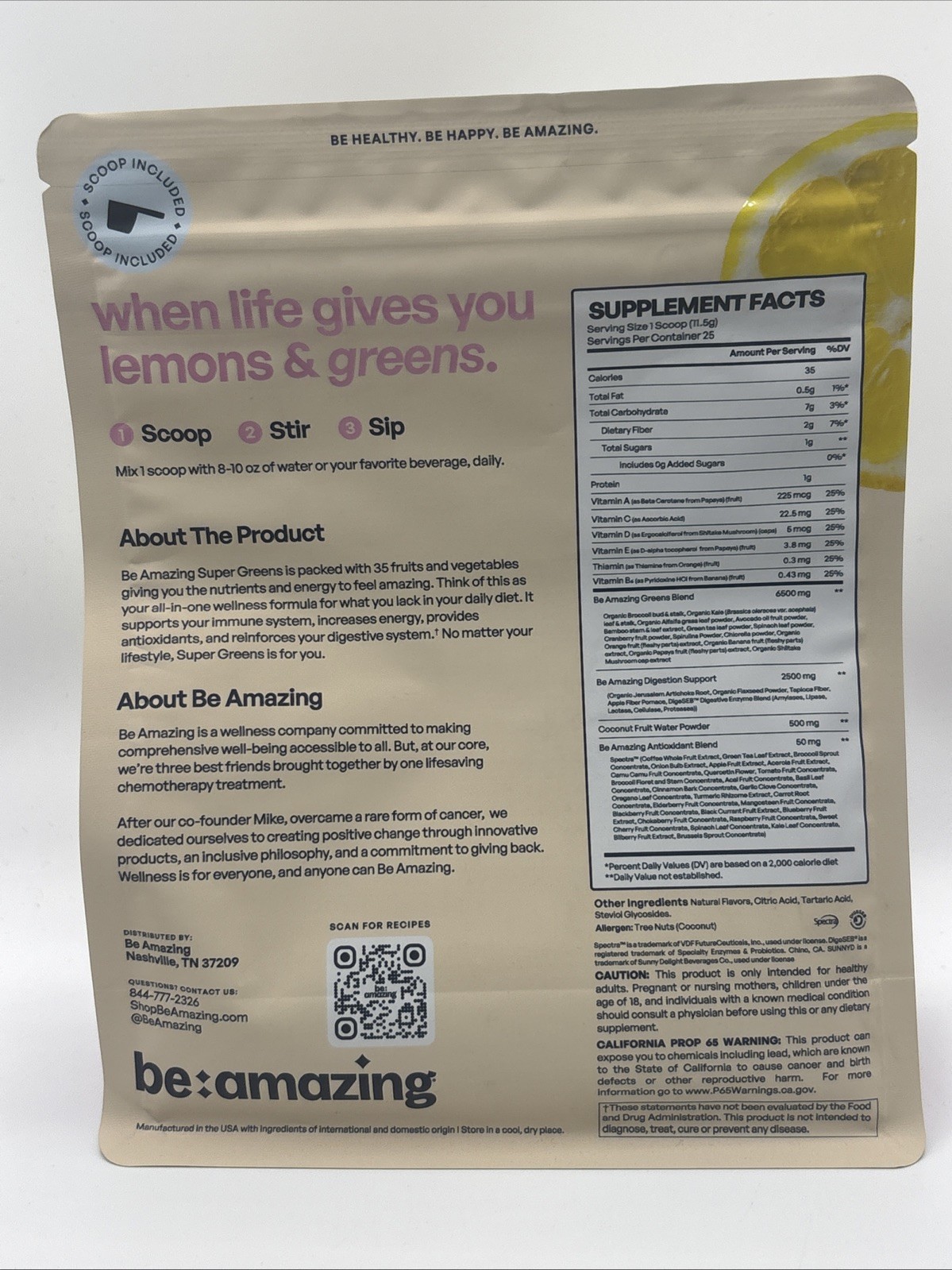 Beam BE AMAZING SUPER GREENS 11 oz Size (25 Serv) Natural Pink Lemon BB 06/27