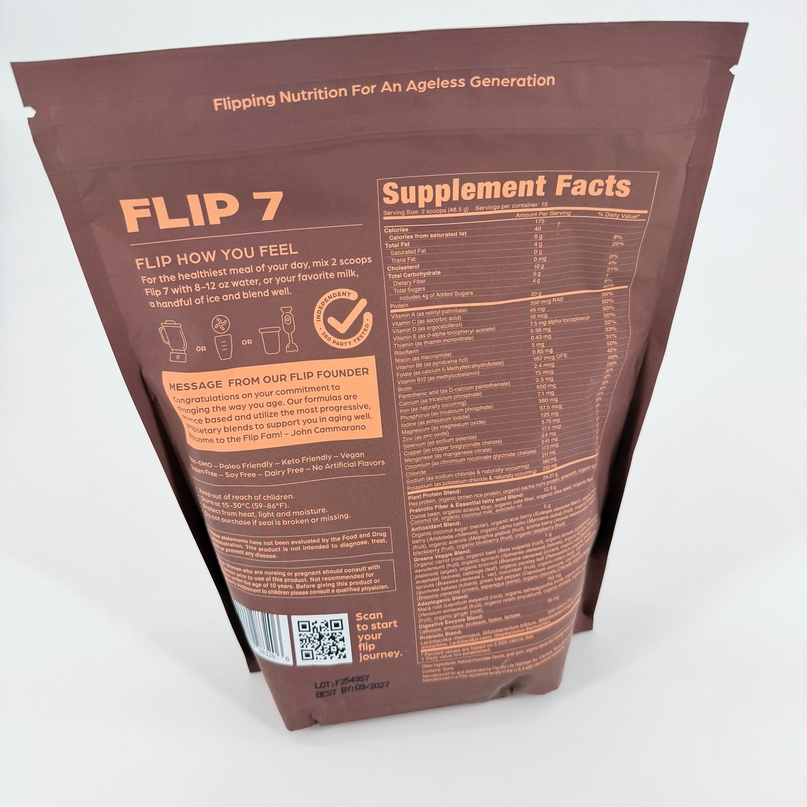 Flip 7 Superfood Meal Replacement Chocolate Courage 15 Serving Vegan Protein New