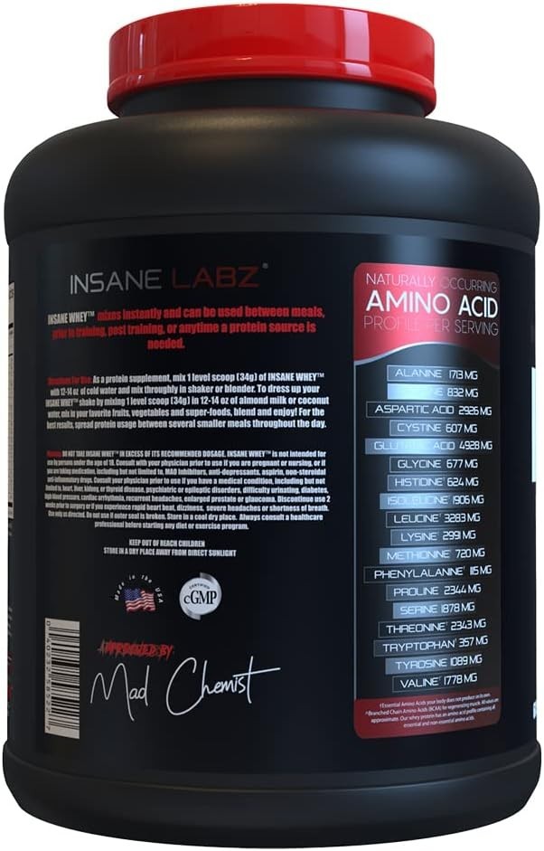 Insane Whey,100% Muscle Building Whey Protein, Post Workout, BCAA Amino Profi…