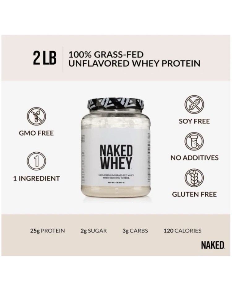 Naked Nutrition Grass-Fed Whey Protein Powder Unflavored GMO Free 2 lb