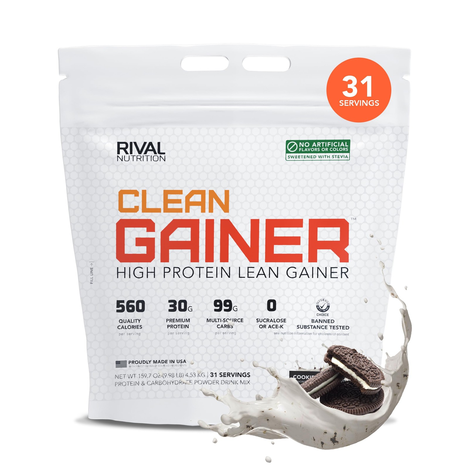 RIVAL NUTRITION Clean Gainer Cookies & Cream HighProtein Lean Gainer Powder I…