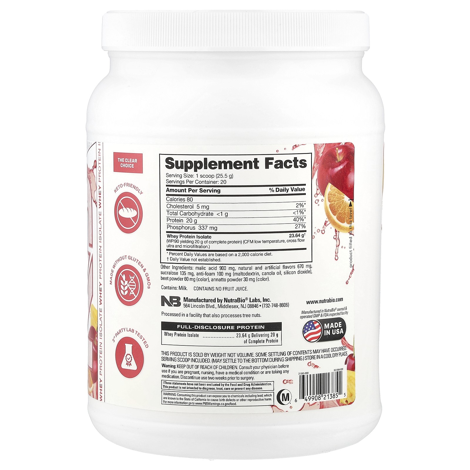 Clear Protein Powder, Whey Protein Isolate, Fruit Punch, 1.1 lb (511 g)