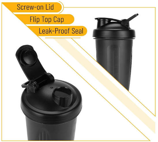 (2PK) Large BLACK Shaker 28oz for protein-Blender Bottle with Loop Top &Mix Ball