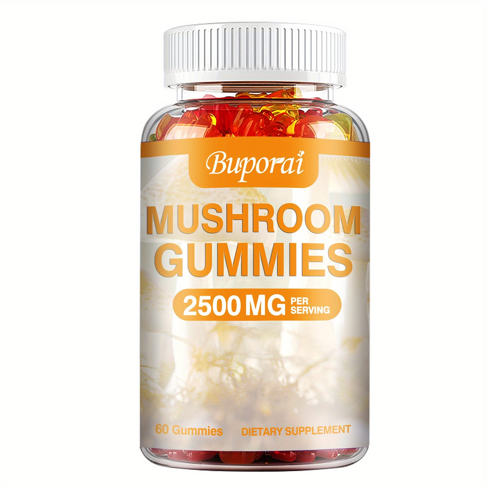 BUPORAI Mushroom Gummies Reishi Cordyceps Maitake Energy 60pcs