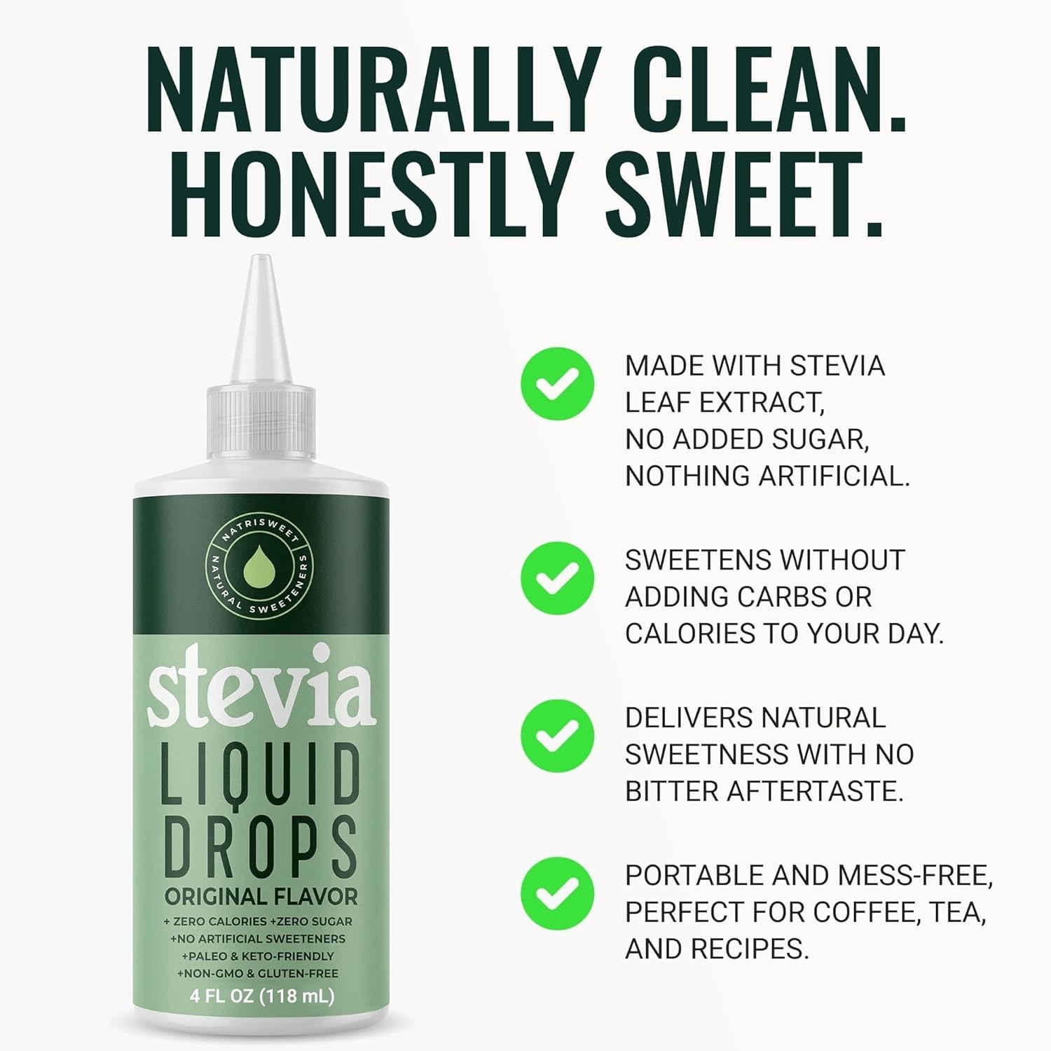 Natrisweet Liquid Stevia Drops Pure Sweetener from Stevia Extract, Plant-Based S