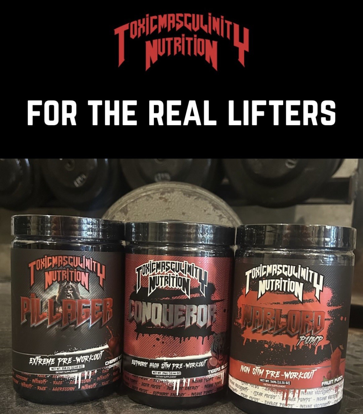 BUNDLE of 3 TOXIC MASCULINITY NUTRITION HIgh Stim Pre-Workouts & Non Stim Pump