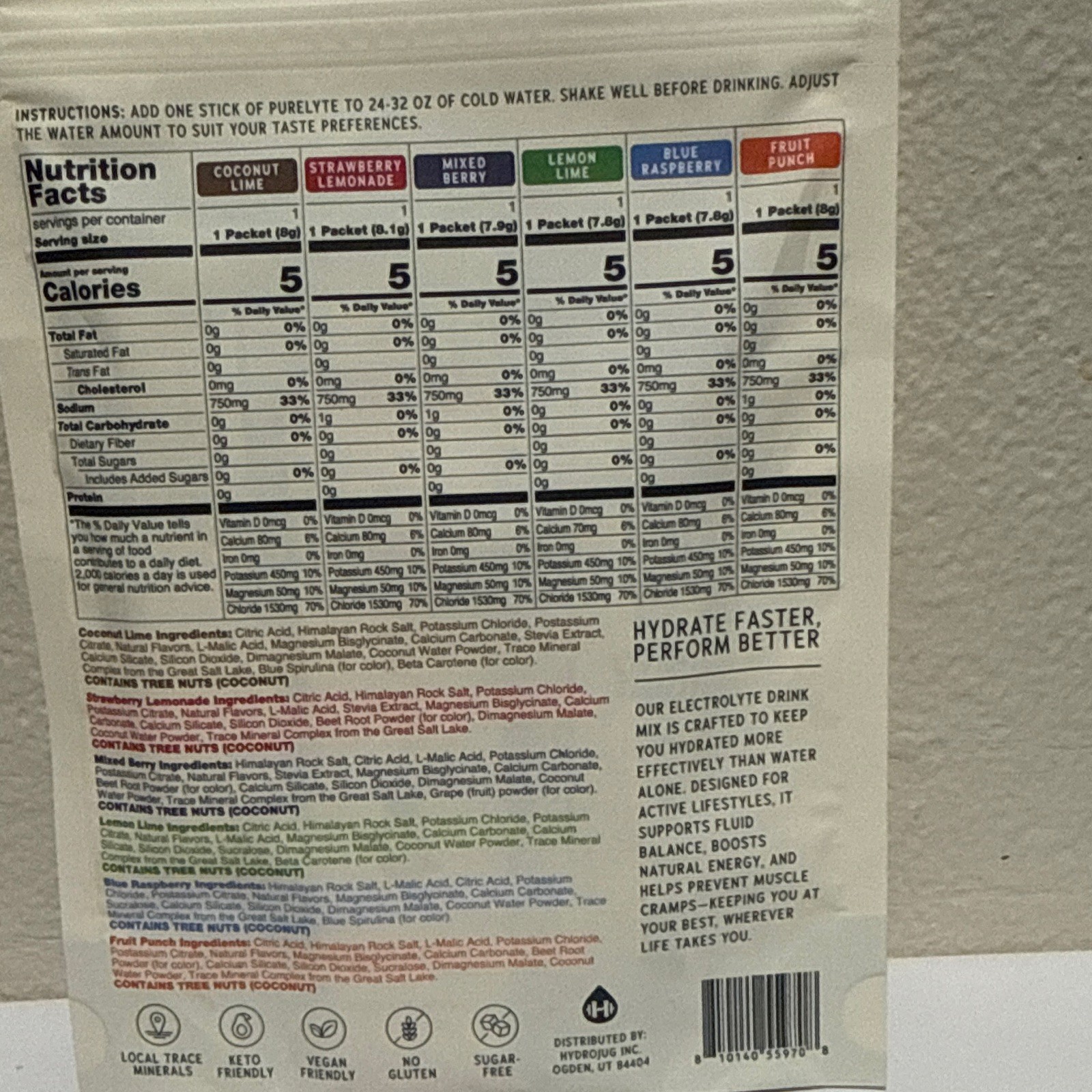 purelyte Electrolyte Drink Mix Powder Variety Pack, Sugar-Free, 6 Sticks 1.68oz