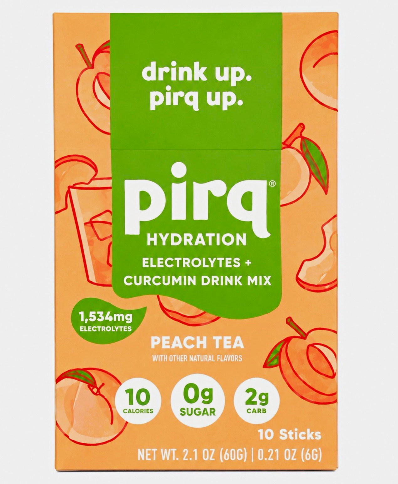Pirq Hydration Electrolyte Powder + Curcumin, Peach Tea, 10ct 2.1oz 08/2027
