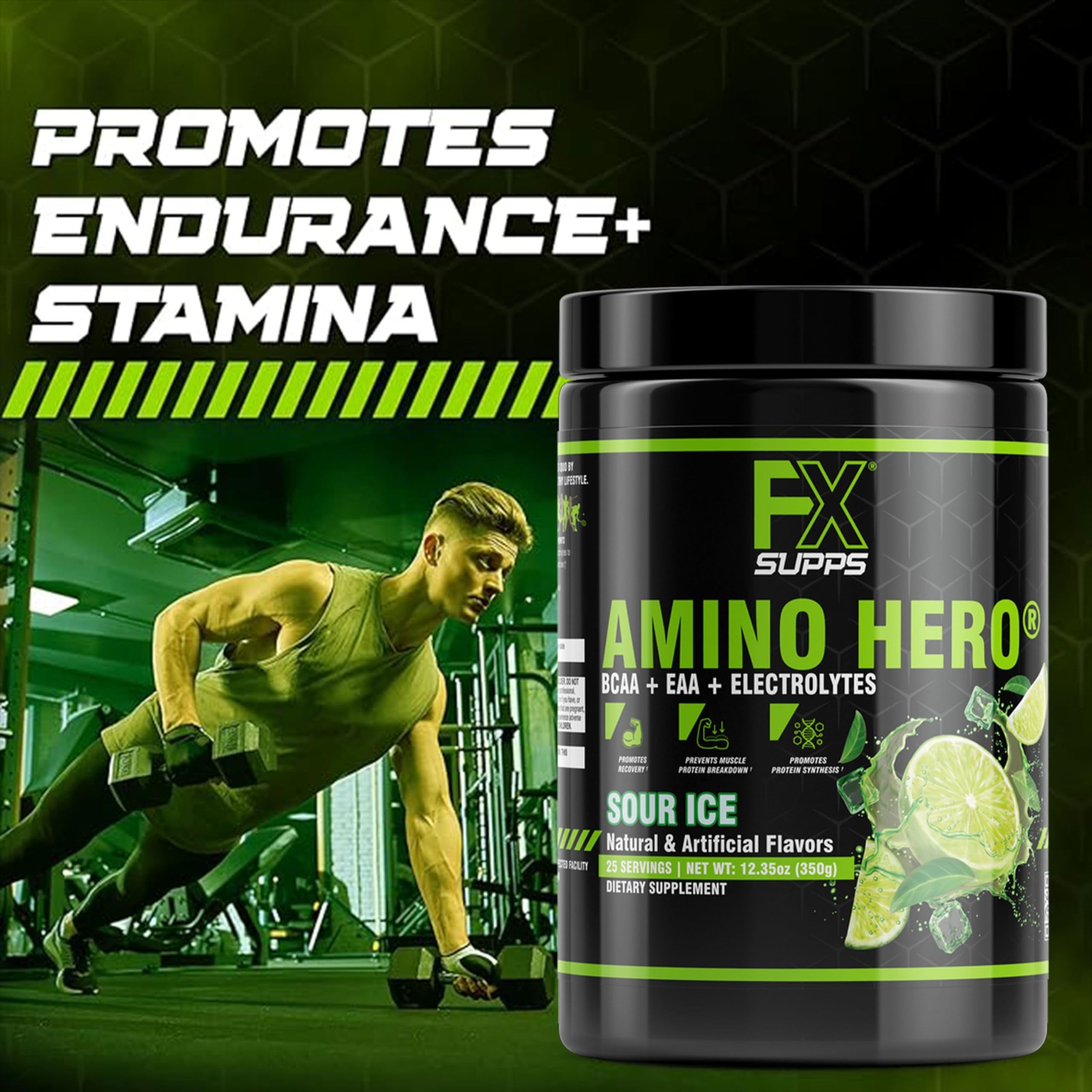 FXSUPPS Amino Hero Sour Ice Flavor 25 Servings | Post-Workout Recovery Drink …