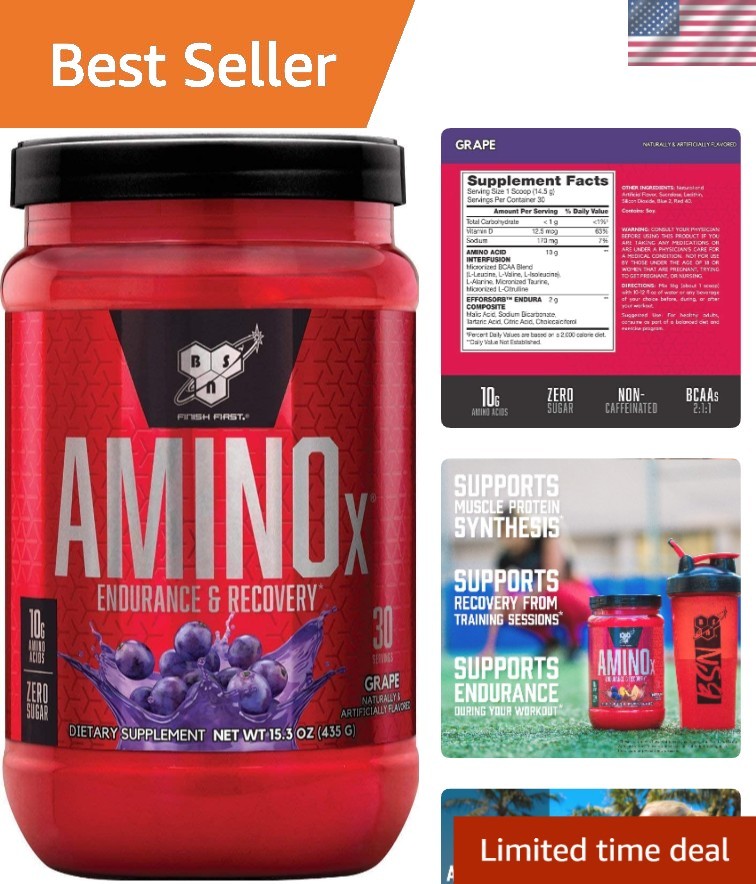 Amino X BCAA Muscle Recovery Powder – 10g Amino Acids, Grape, 30 Servings