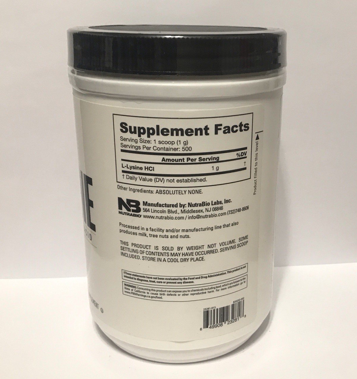 L-Lysine – Free Form Amino Acid – 17.6 oz (NutraBio)